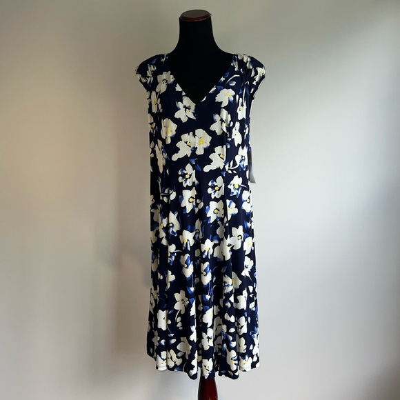 London Times Woman - Ayel - Navy and Yellow Flower Dress - BNWT - Picture 1 of 11